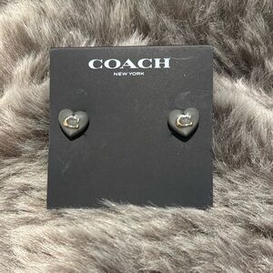 Coach Heart Stud Earrings - Gray and Gold